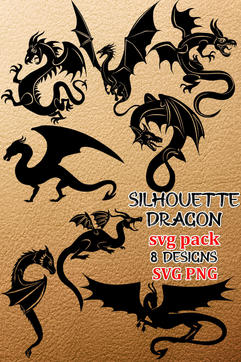 8 Designs of Silhouette dragon SVG pack.
