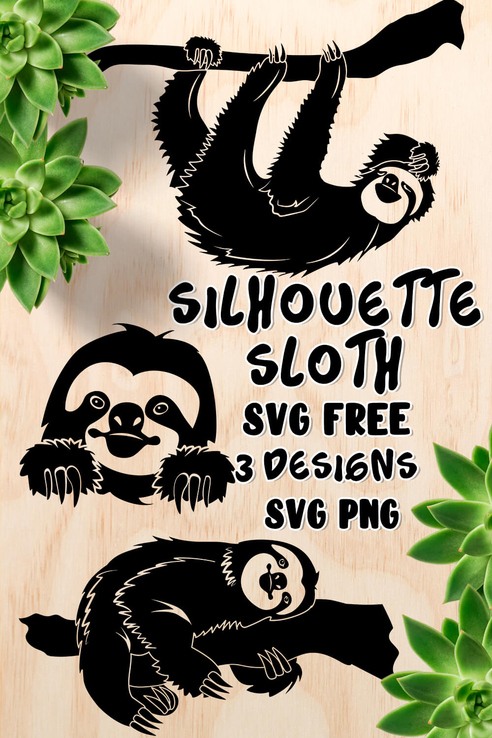 Black sloths are depicted on a beige background.