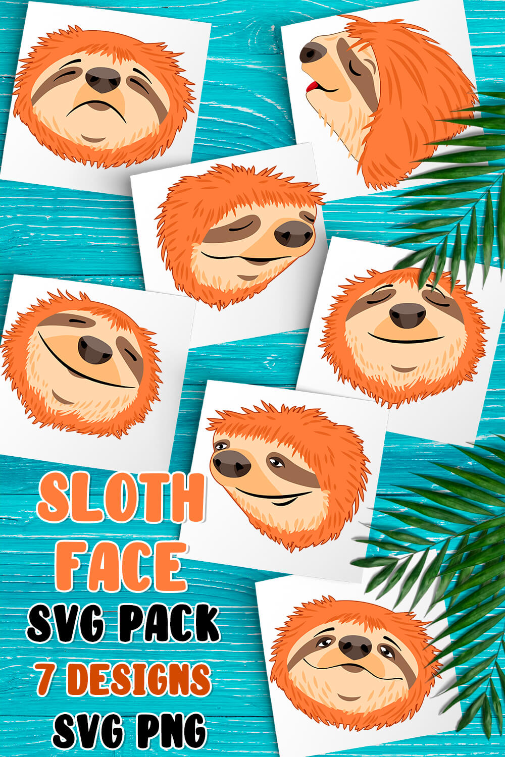 Sloth face svg pack - 7 designs.