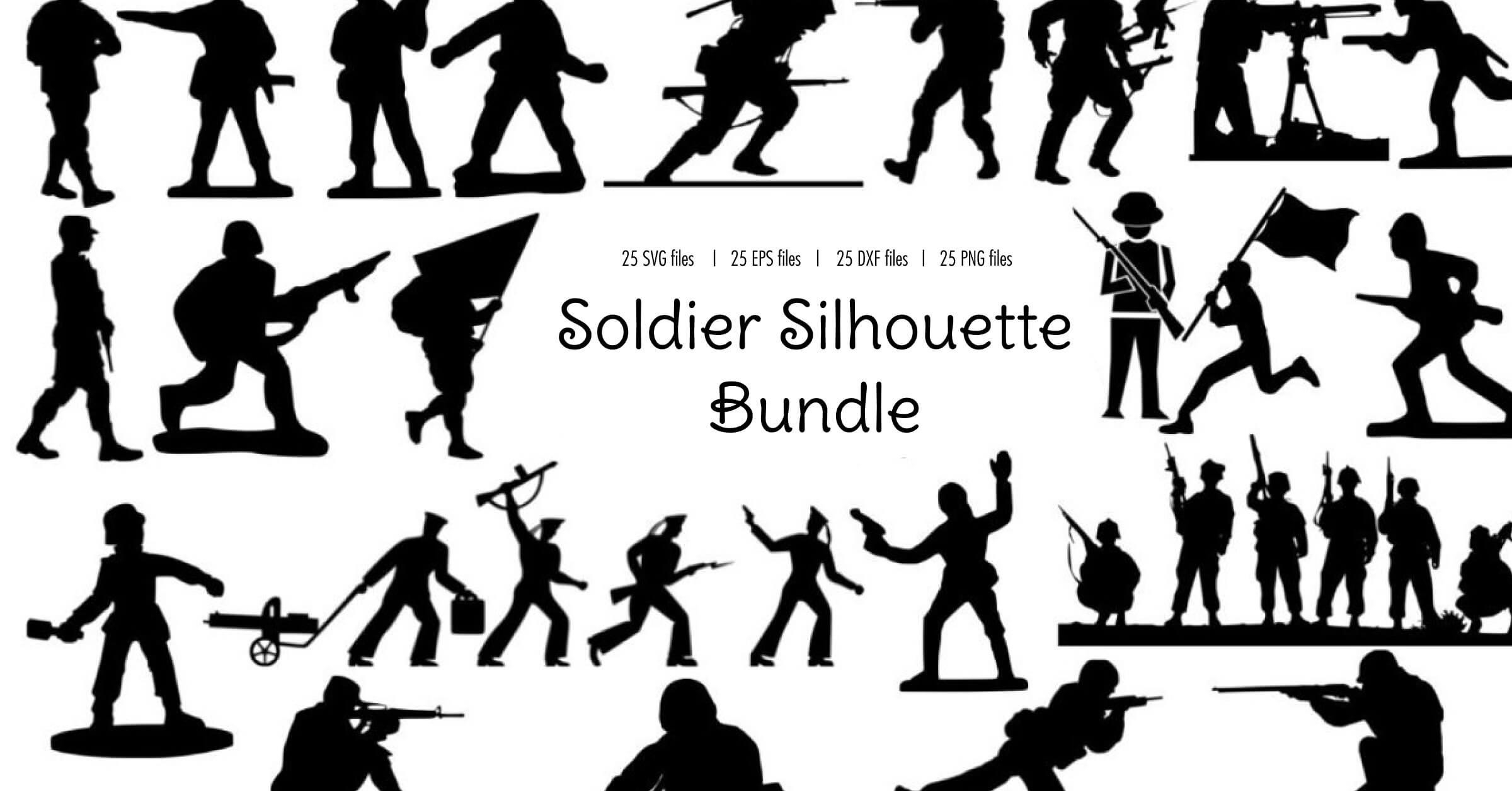 Silhouettes of soldiers actively moving with weapons.