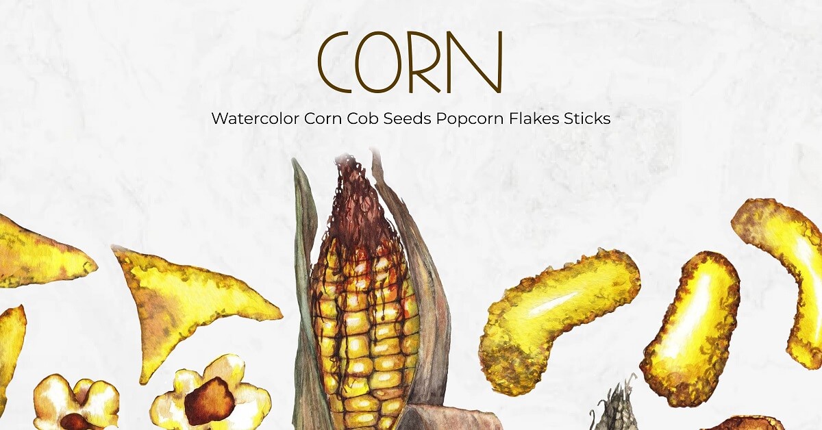 Corn chips are depicted on a light background.