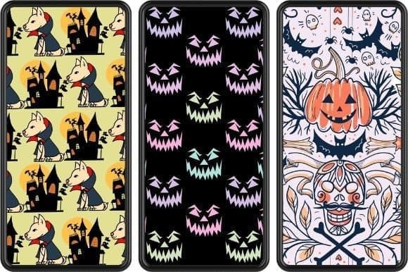 Three Halloween backgrounds for mobile phone screensavers.