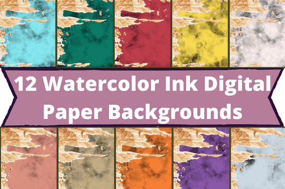 Colored ink patterns with watercolor layering.