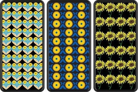 Three patterns of sunflower patterns on smartphone screens.