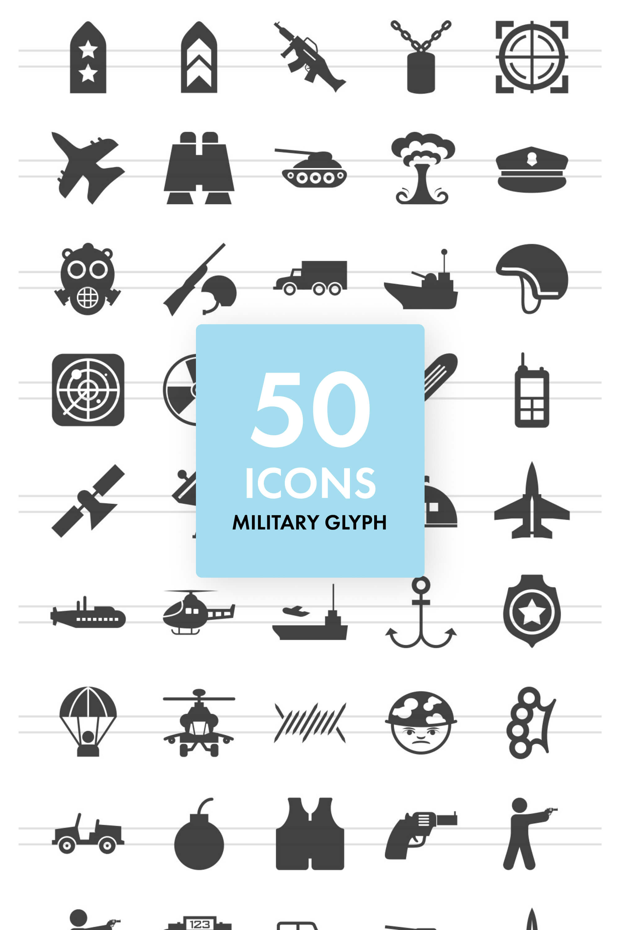 Icons of targets, planes, anchors, etc.