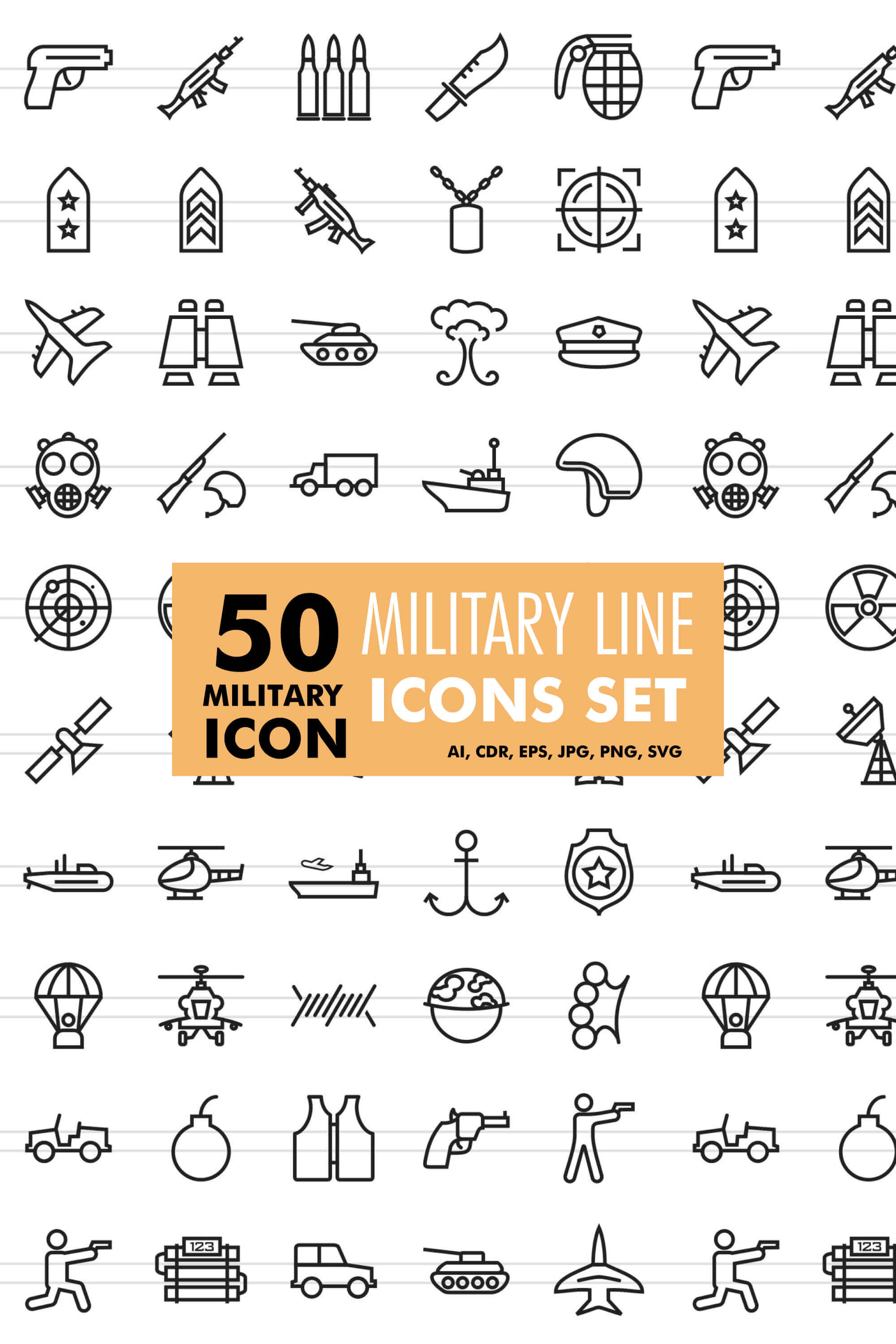 Icons with the image of shoulder straps with stars, binoculars and military equipment.