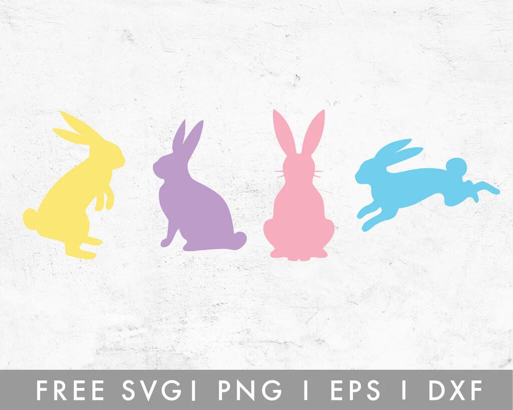 Drawings of silhouettes of rabbits in motion on a light gray background.