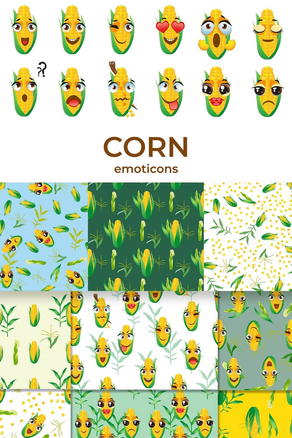 Real and cartoon images of corn.