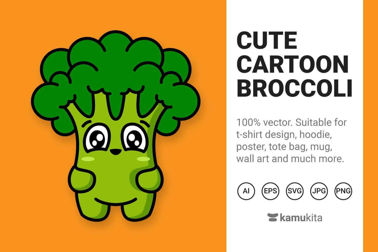 Green small broccoli is drawn on an orange background.