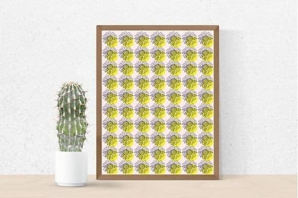 Sunflower digital papers and templates, KDP in a wooden frame.