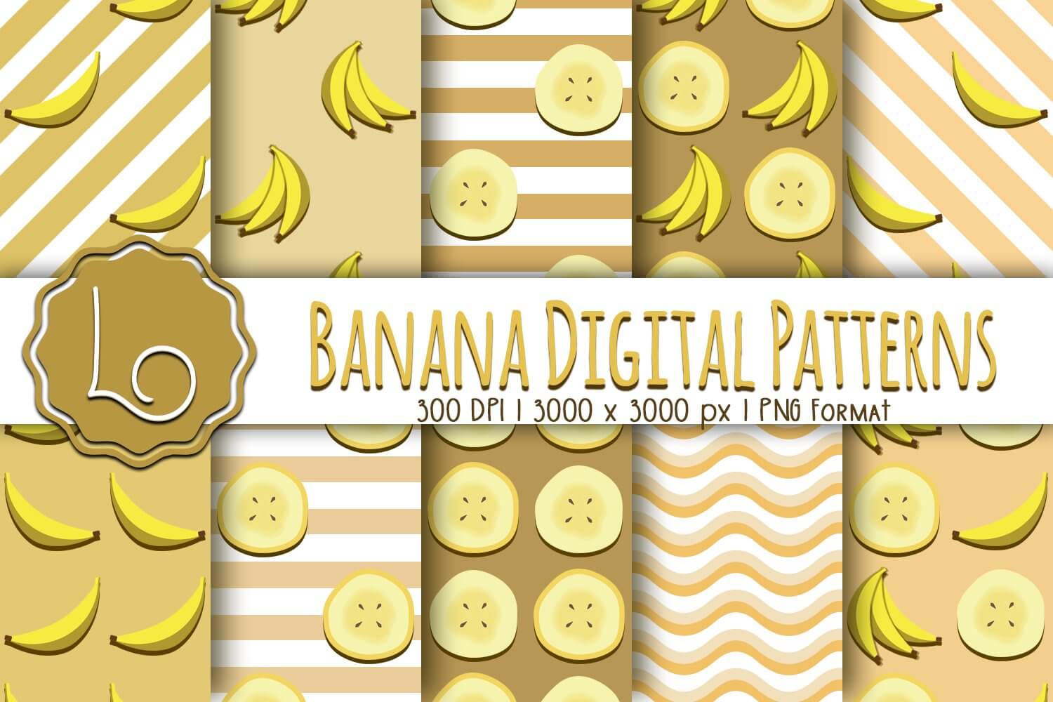 Banana pattern on geometric backgrounds.