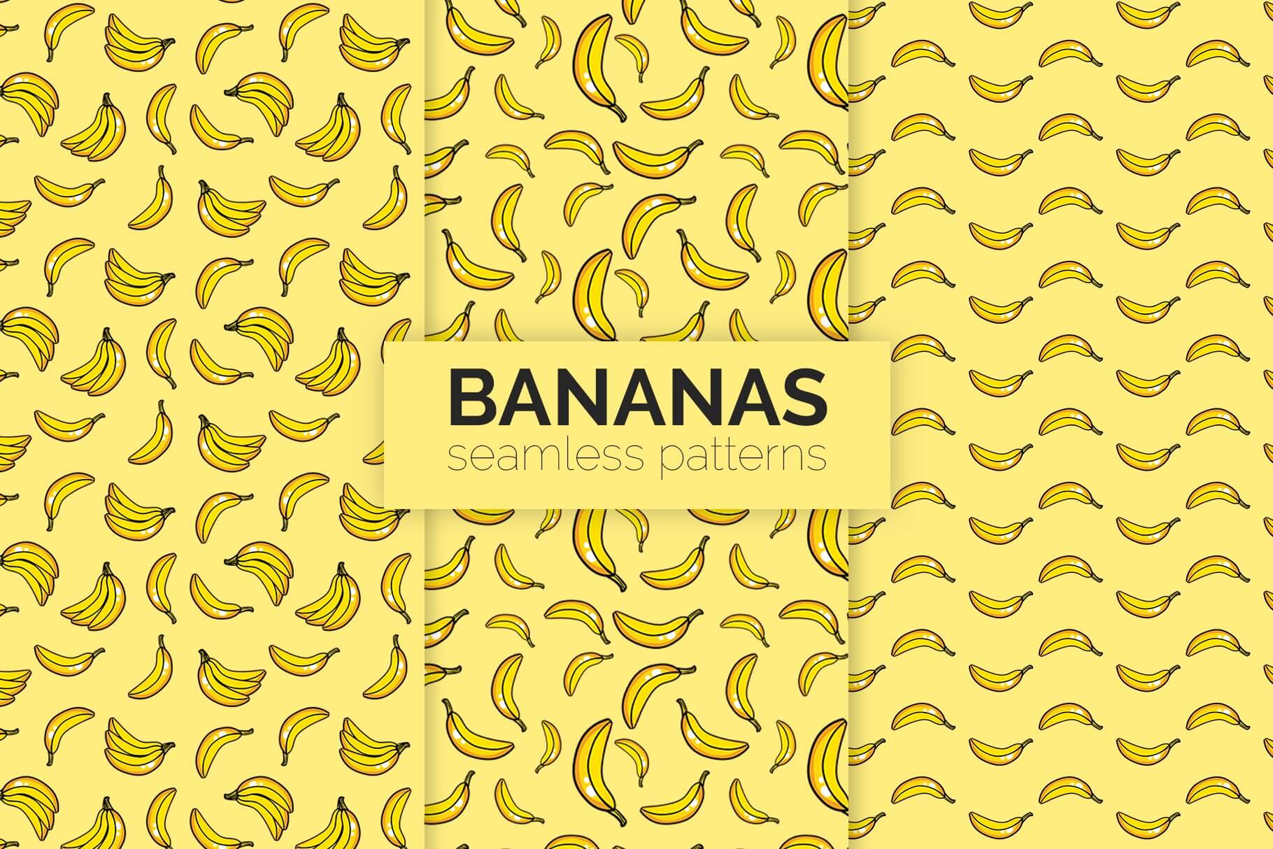 Prints with large and small bananas on a yellow background.