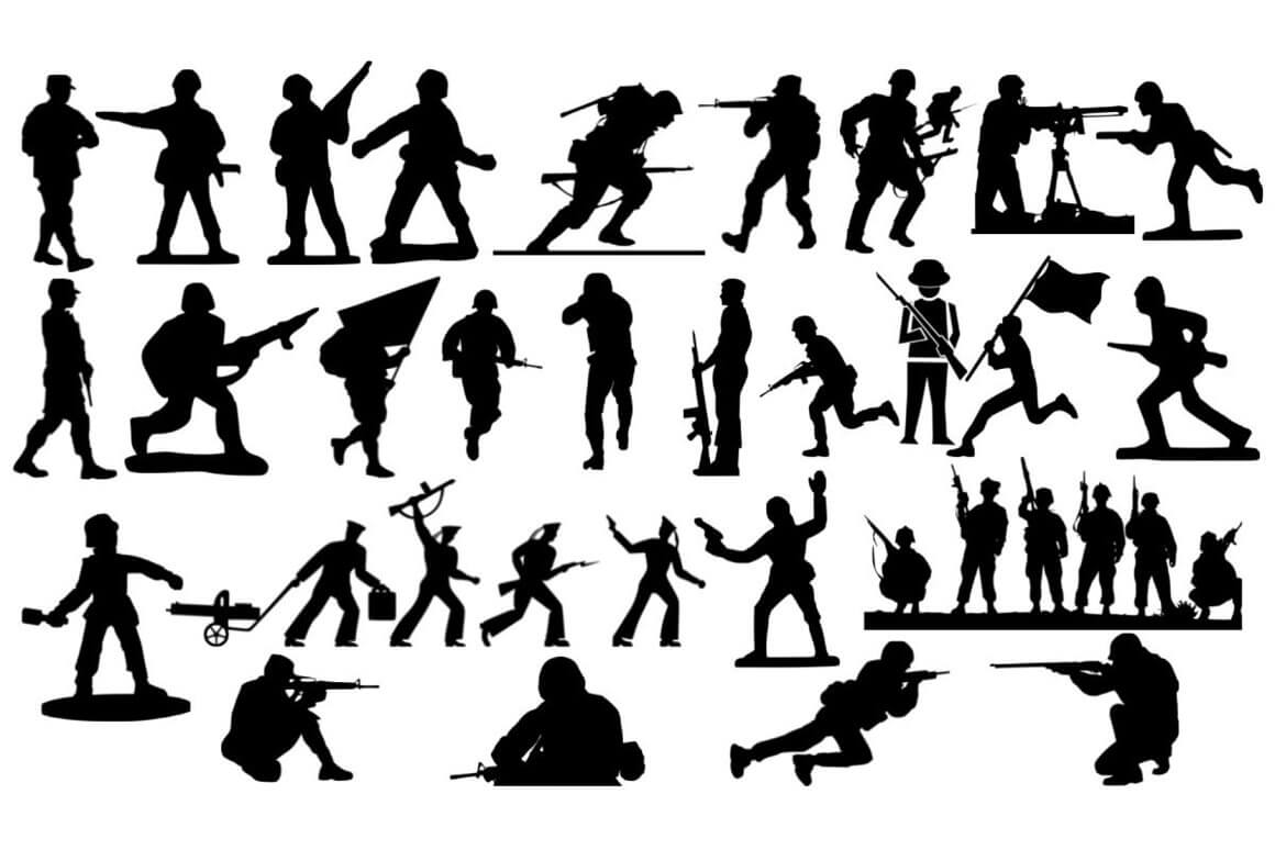 Silhouettes of soldiers made in black.