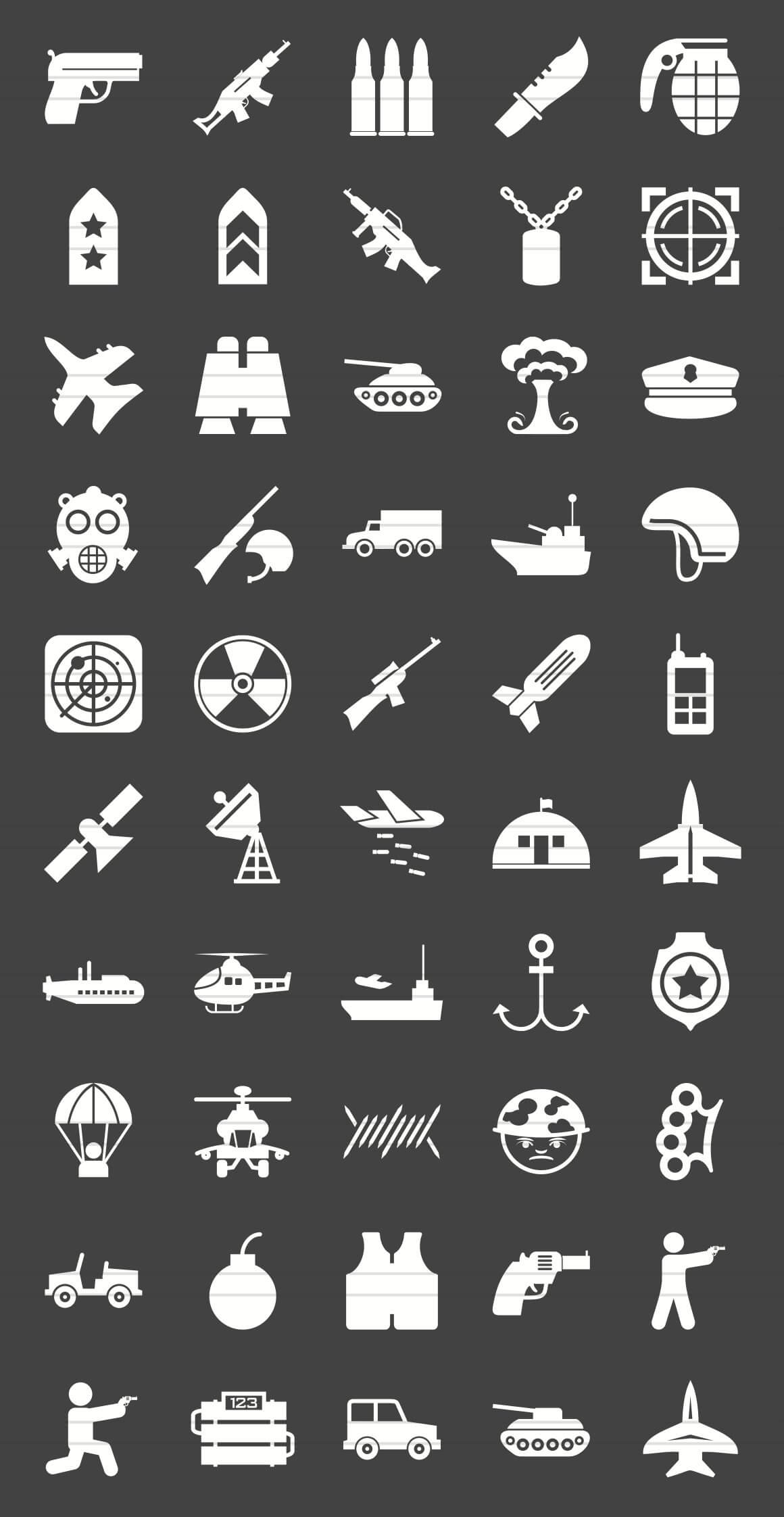 White icons with objects of war.