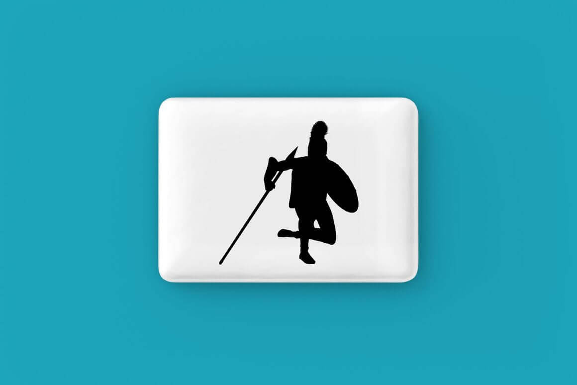 Image of a warrior silhouette on a white button.