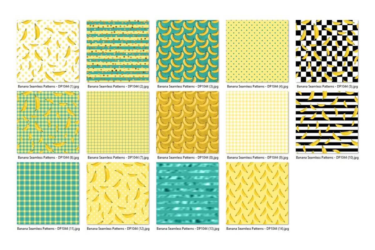 Banana patterns on checkered backgrounds.