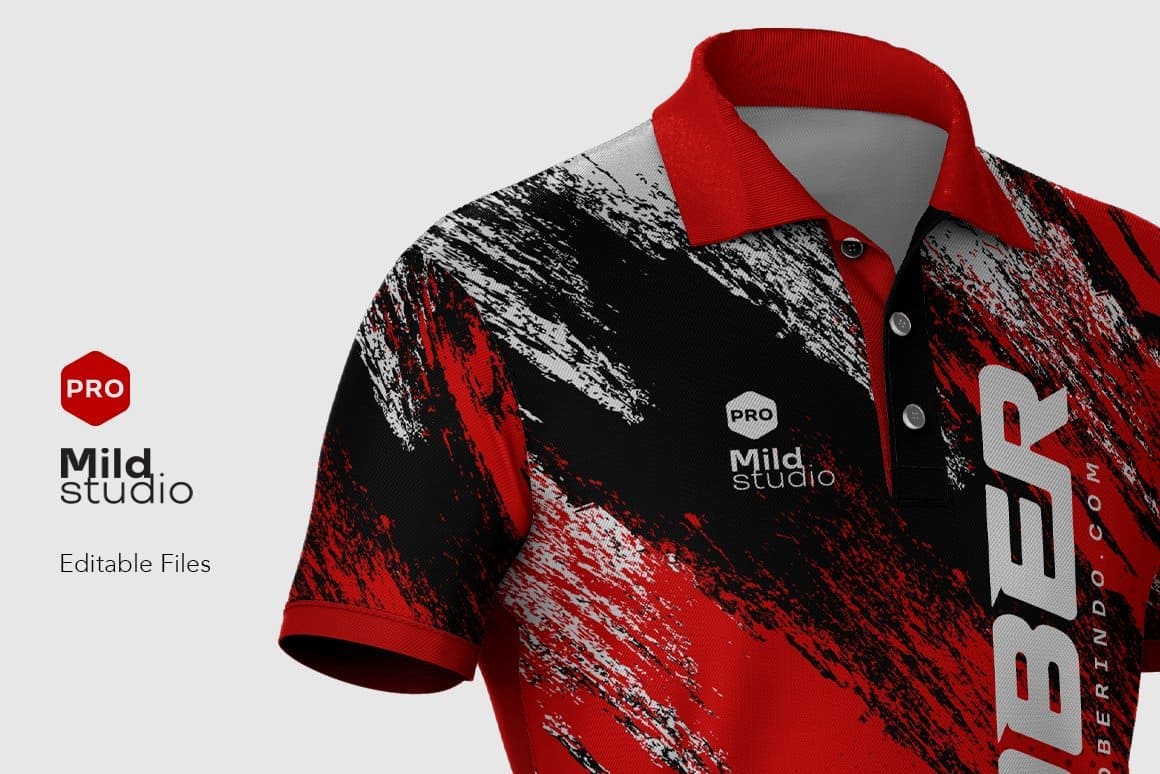 Red, black and white polo close-up.