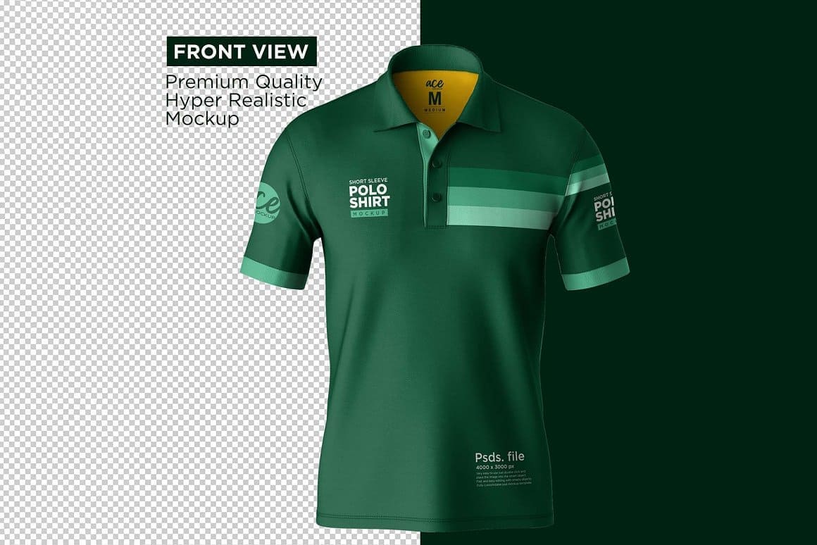 Green men's polo shirt with original design.