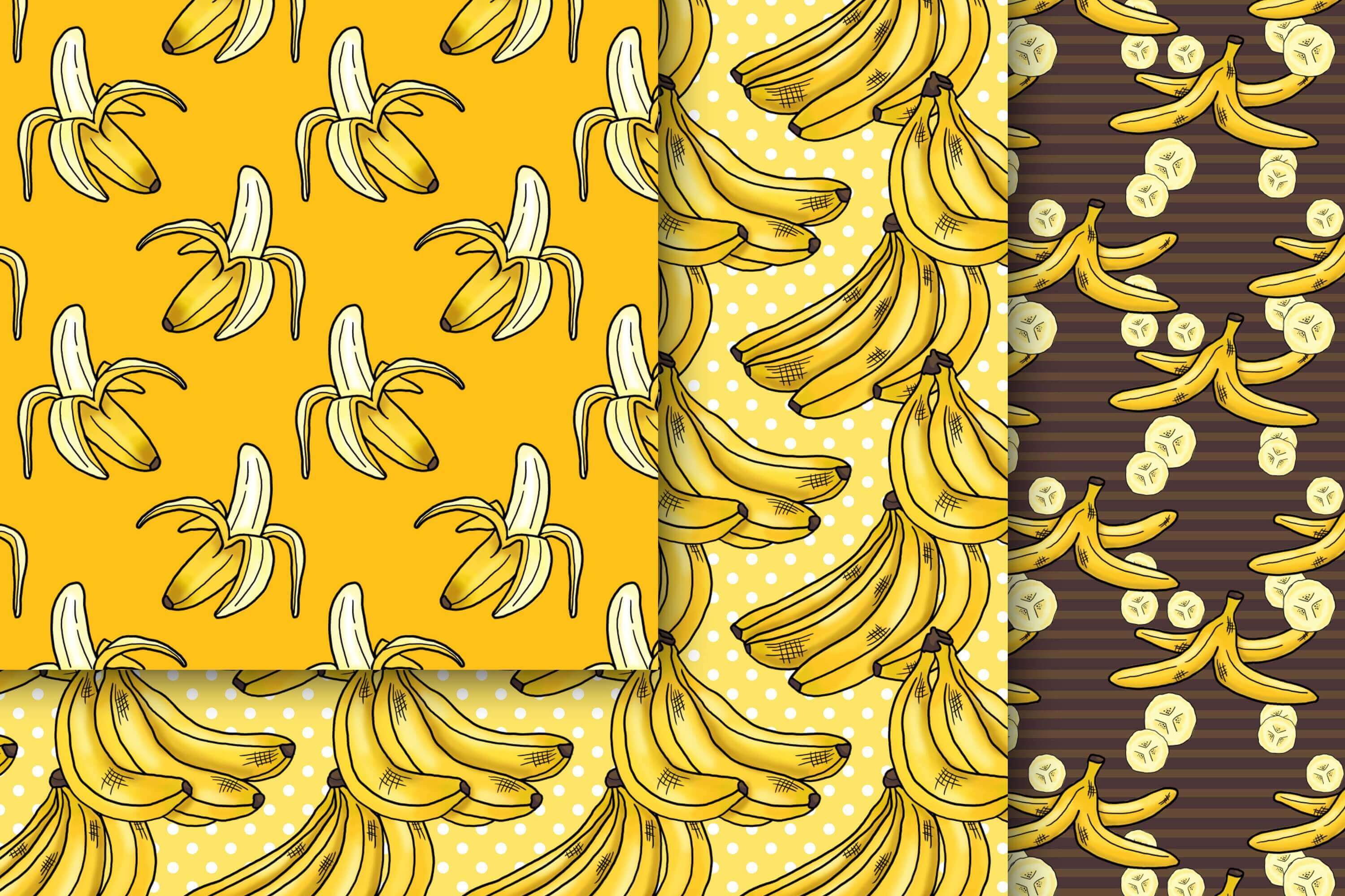 Patterns with the image of bananas in different compositions.