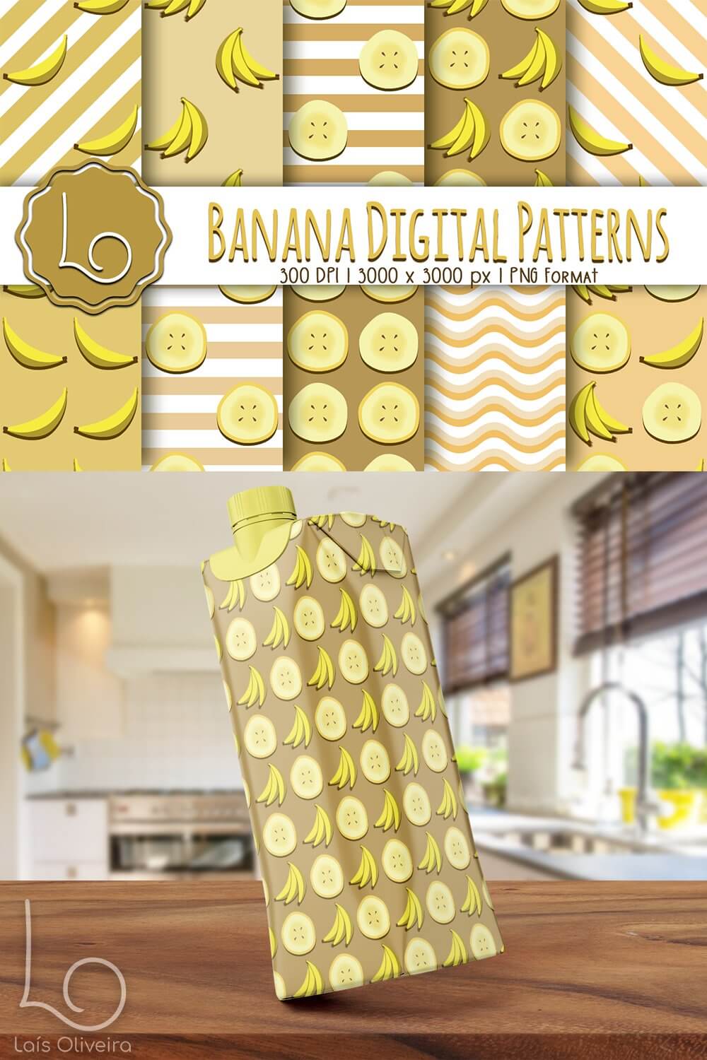 Variants of patterns with the image of bananas.