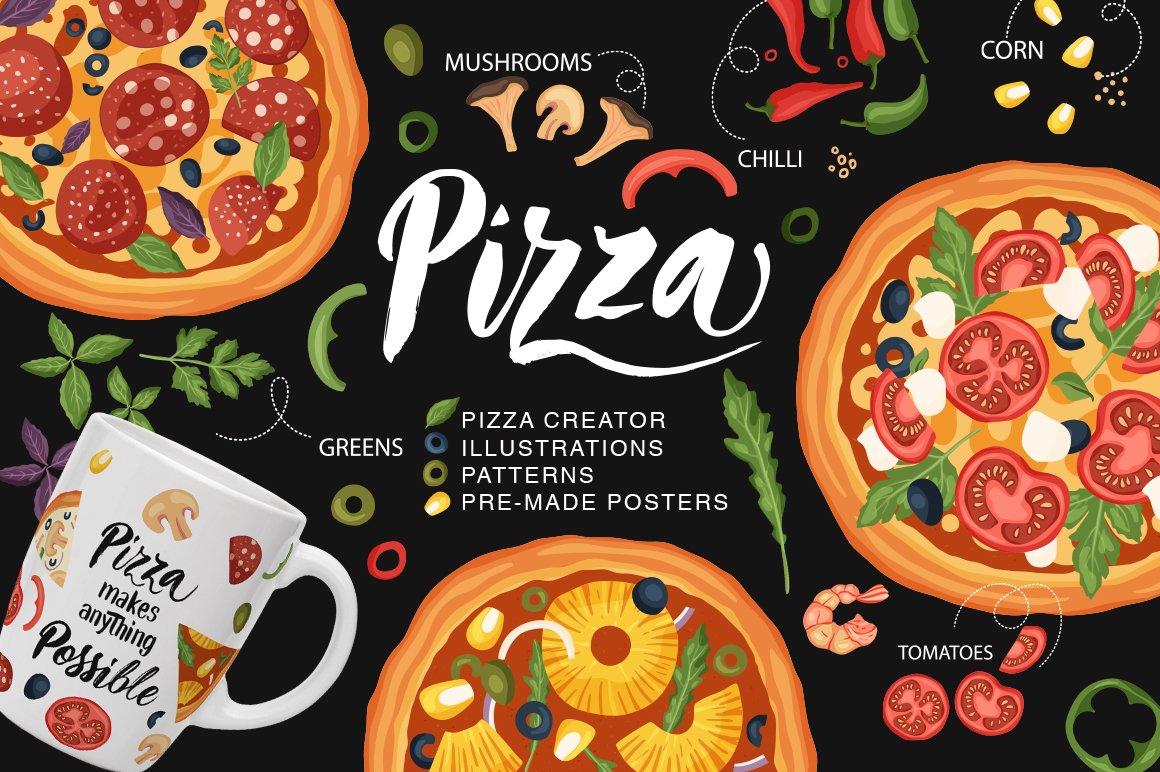 Home page with pizza and products.