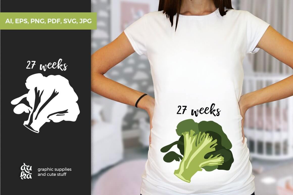 Pregnancy Week by Week SVG Cut Files - Broccoli.