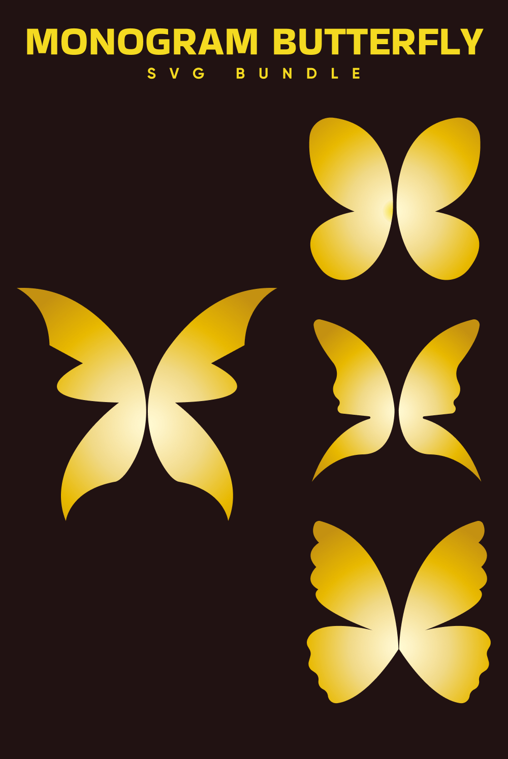 Set of yellow butterflies on a black background.