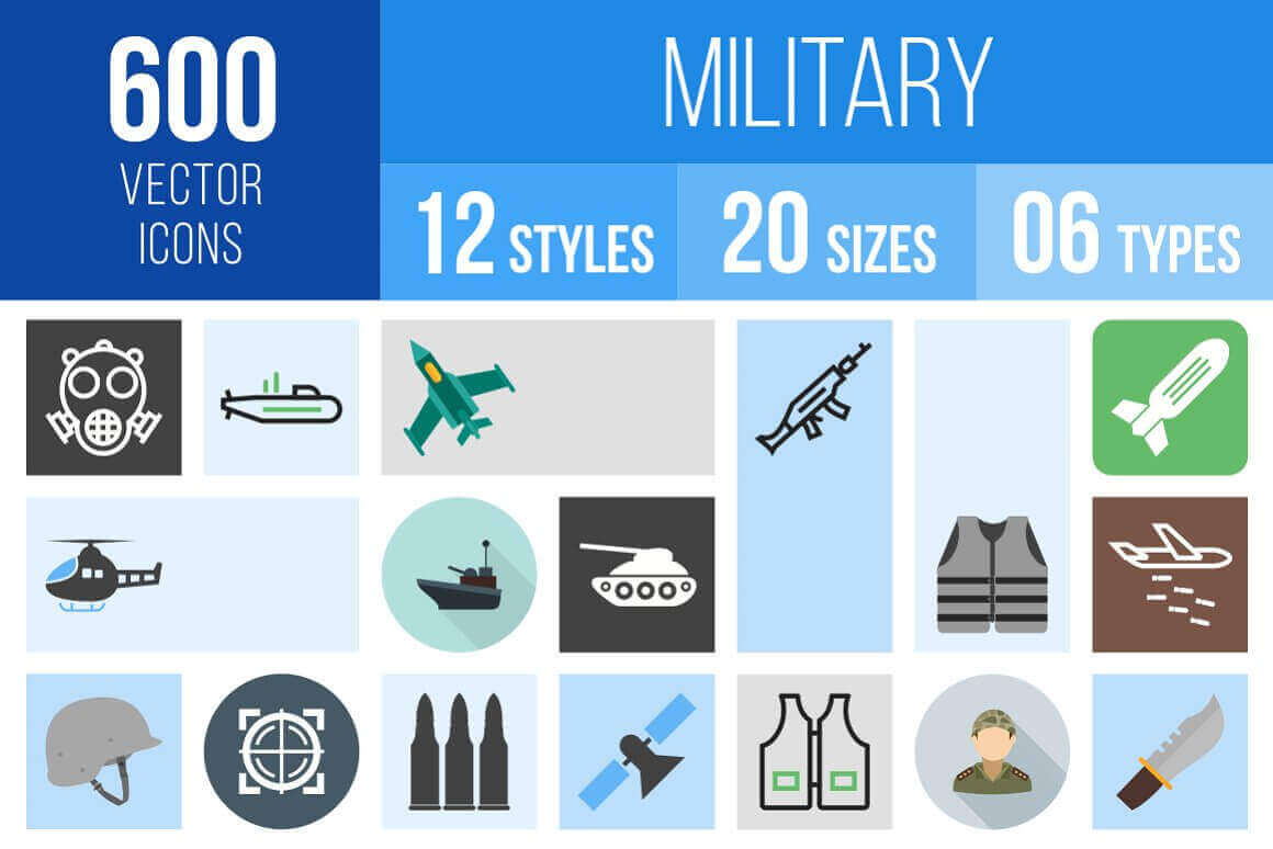 6 file types of military vector icons.