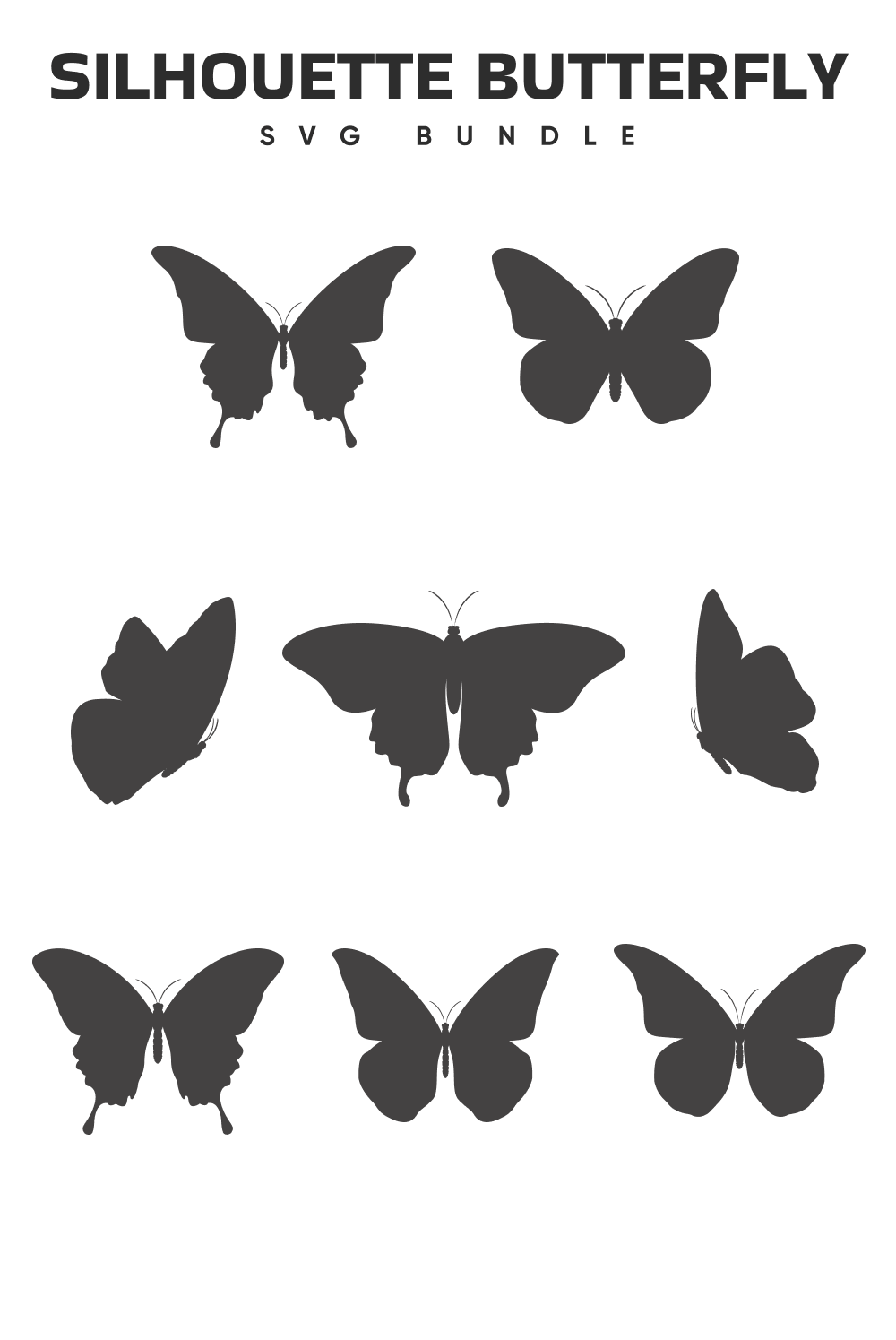 The silhouettes of butterflies are shown in black and white.