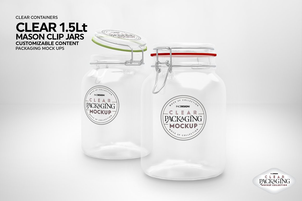 Transparent jars with a label.