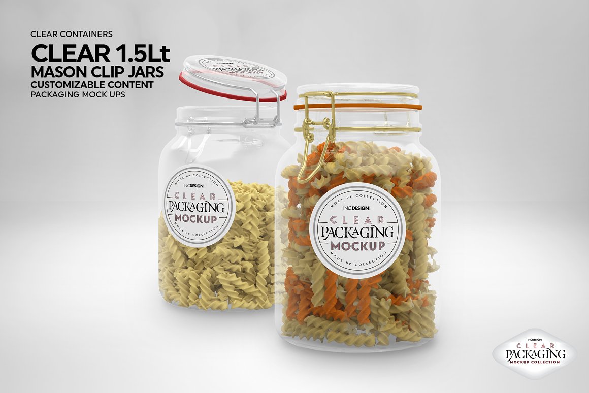 Glass jars of pasta and cereals.