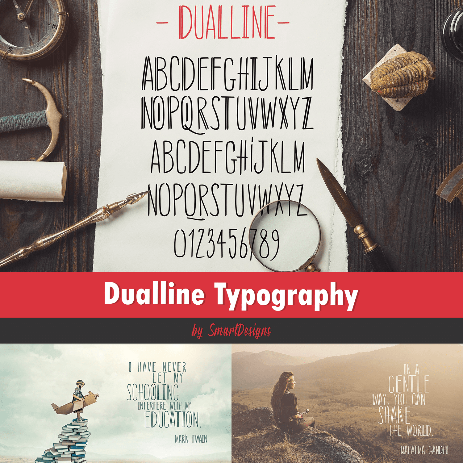 Prints of dualline typography.