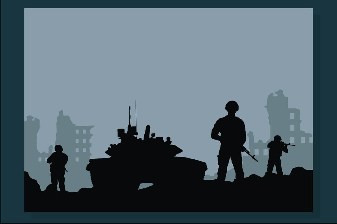 Images of tank and military silhouettes on a light gray background.