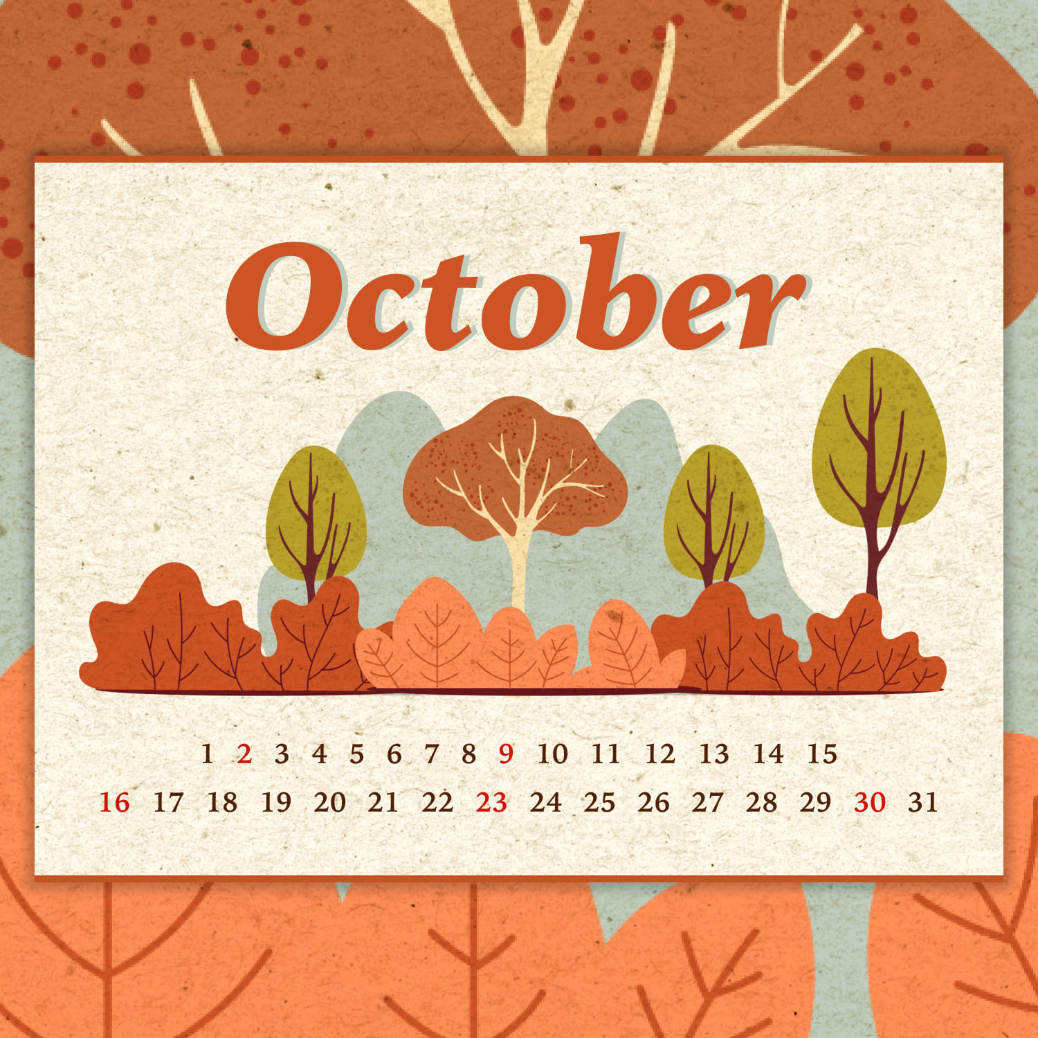 Free Editable Calendar October cover image.