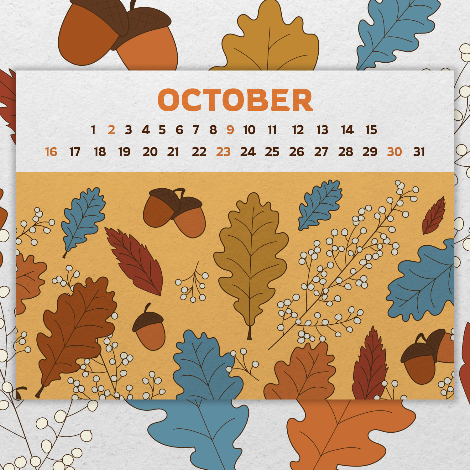 Free Calendar October Acorns and Leaves cover image.