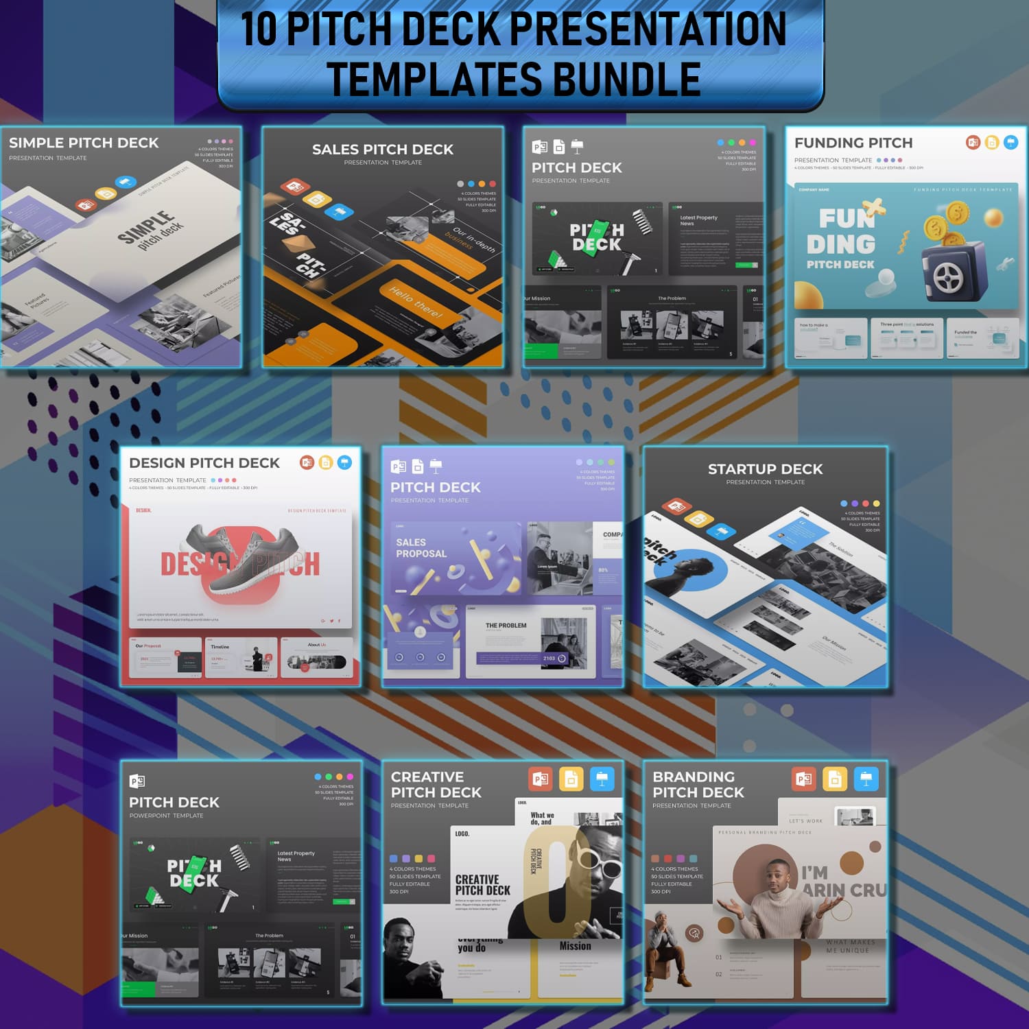 Pitch Deck Presentation Templates Bundle cover image.