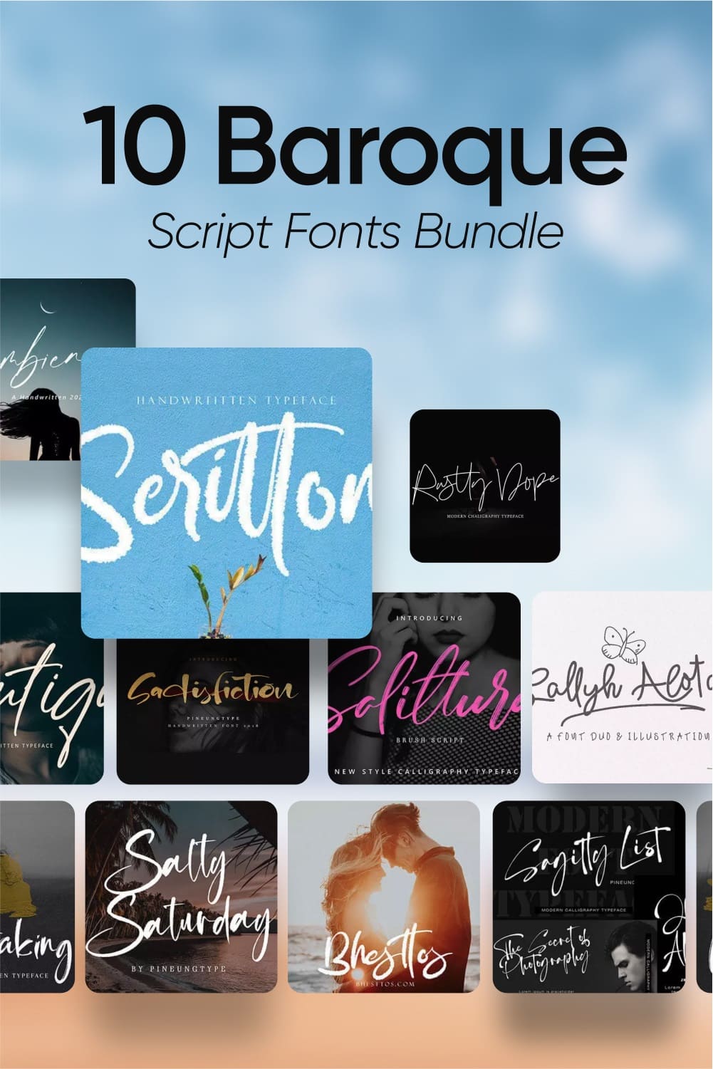 10 unique script fonts bundle Pinterest preview.