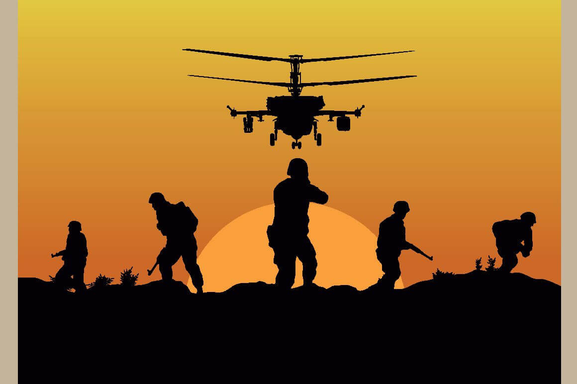 An image of the sunrise and soldiers performing their duty.