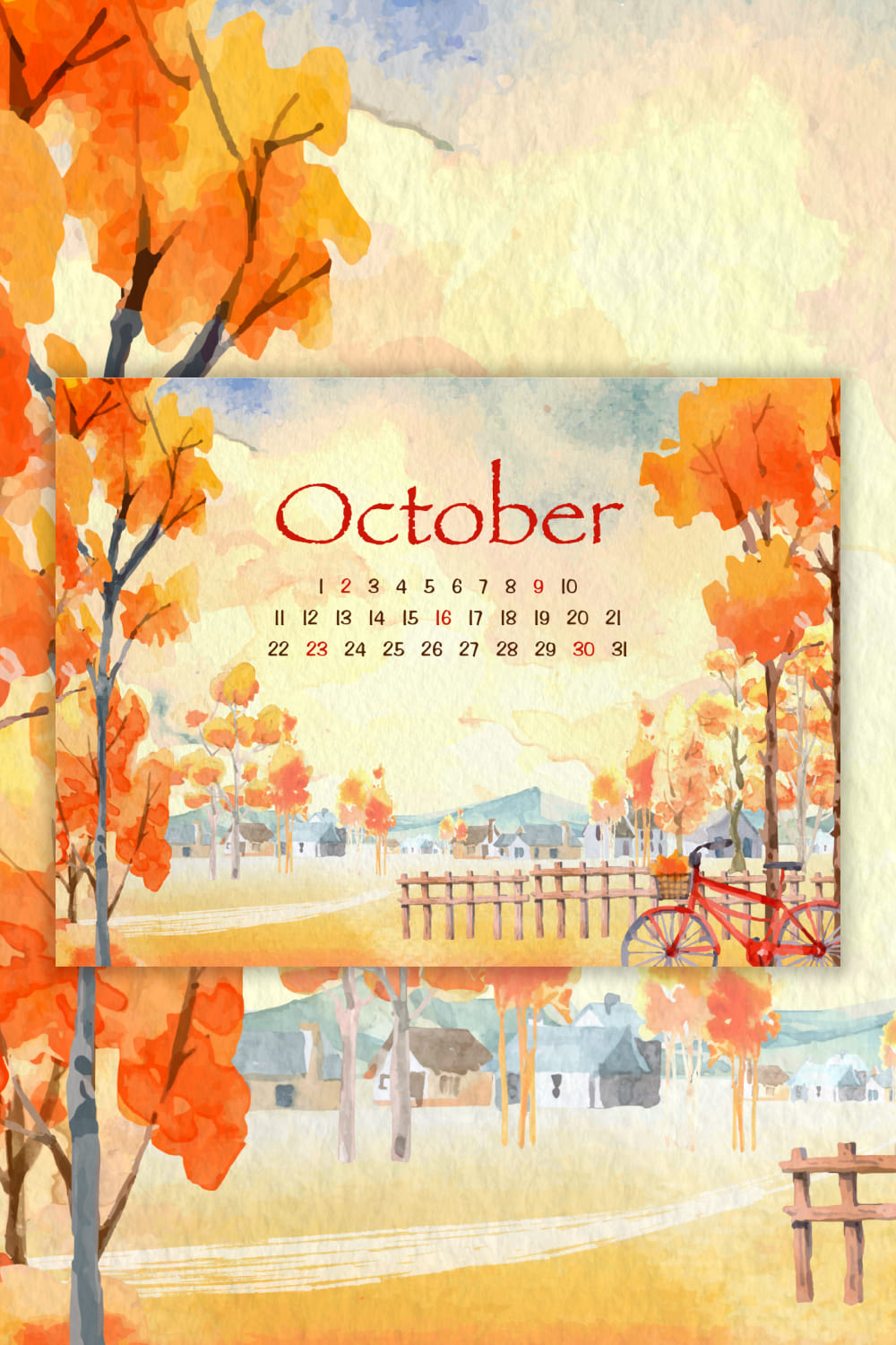 Free Editable October Calendar Pinterest image.