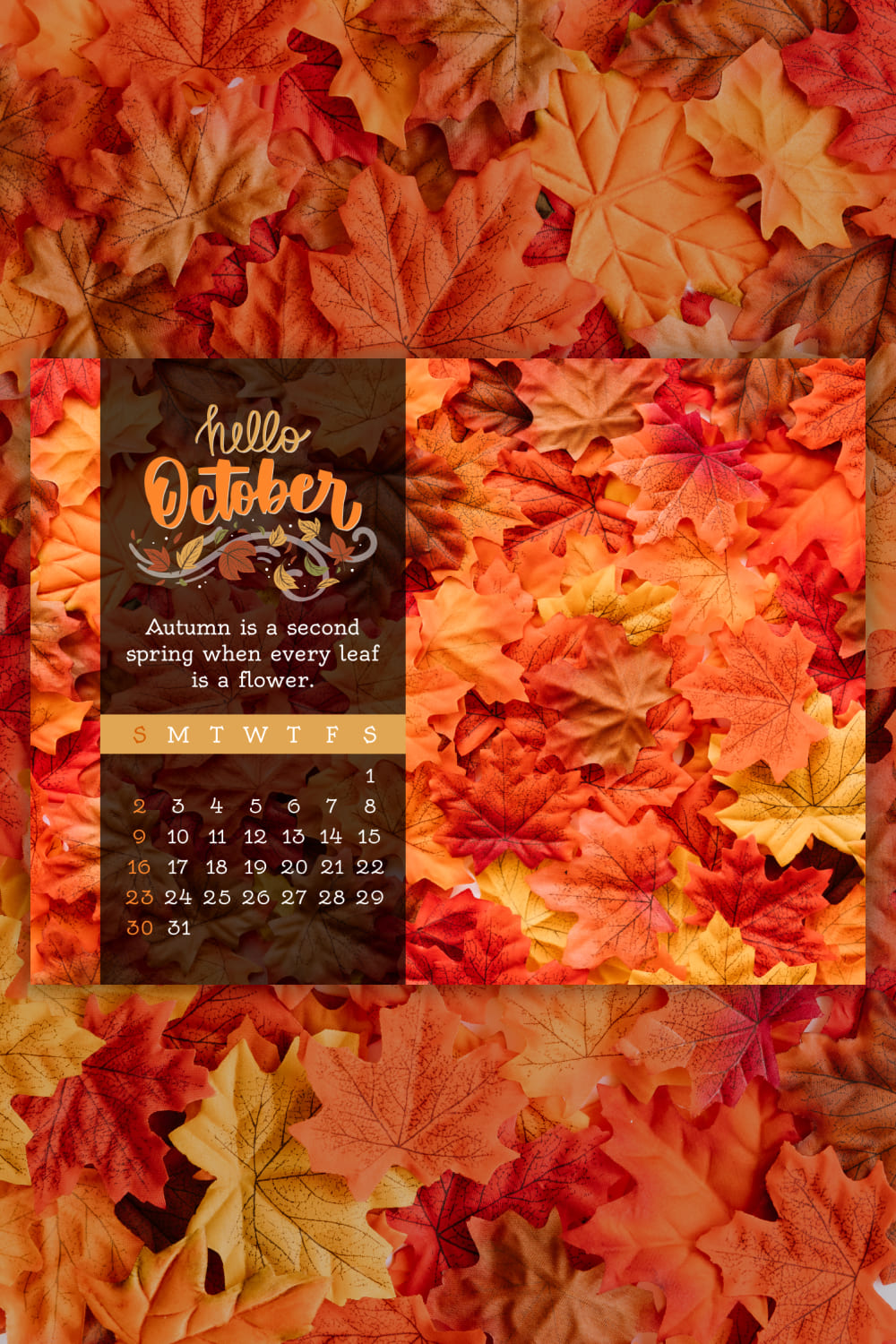 Free October Calendar Leaves Pinterest.