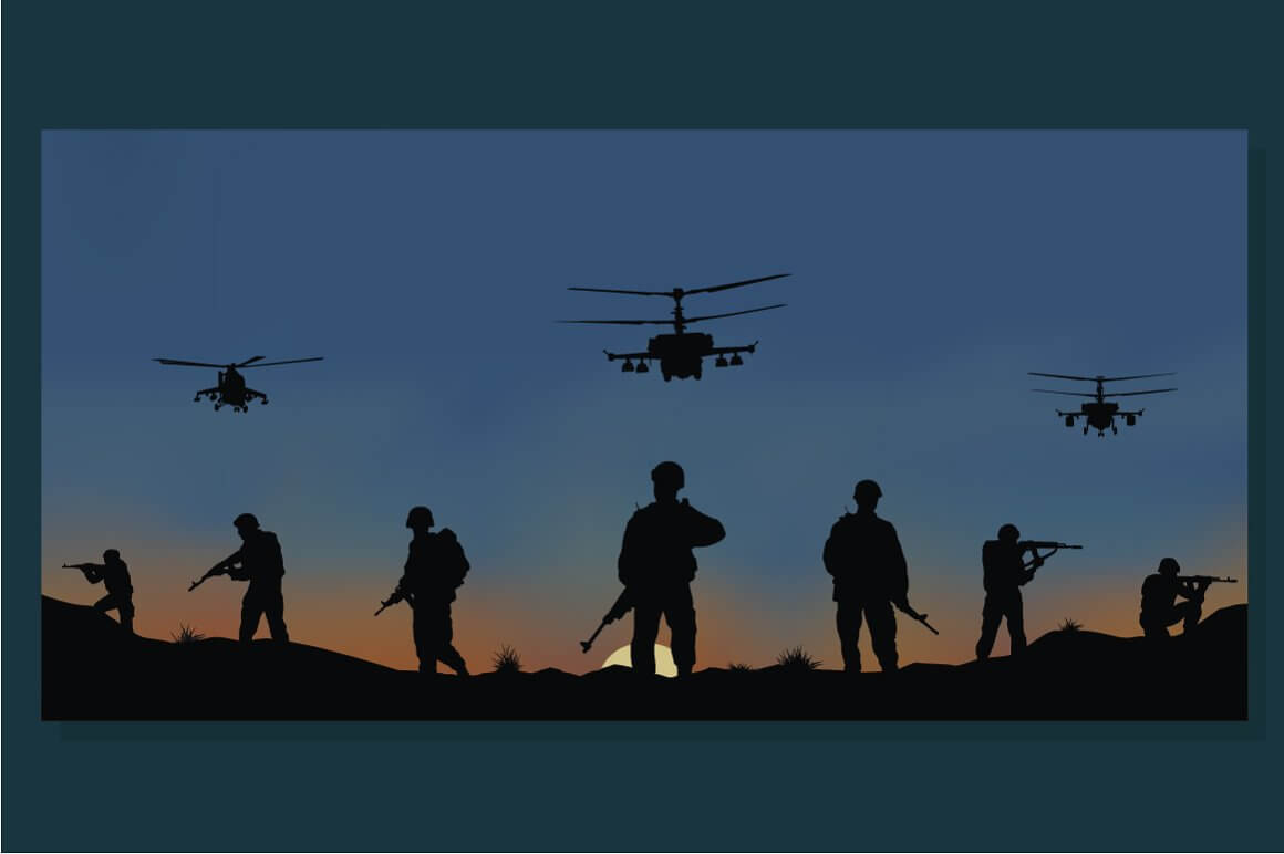 Image of silhouettes of soldiers who are ready to fight.
