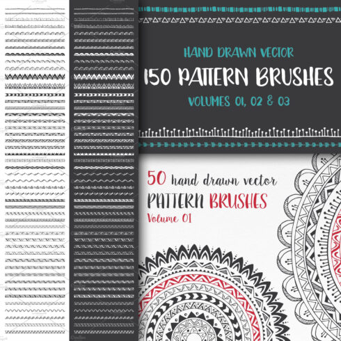 Preview hand drawn pattern brushes bundle.