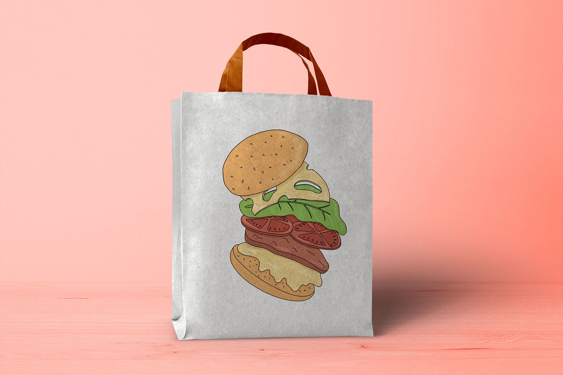 Burger print on the package.