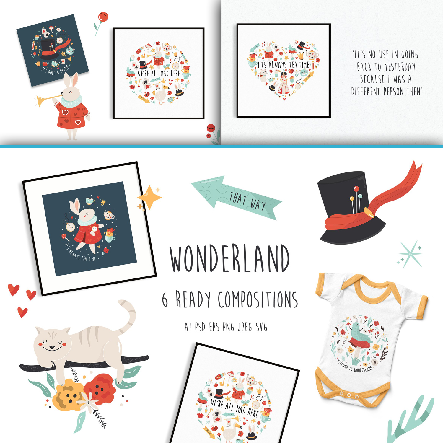 Preview alice in wonderland colorful designs.