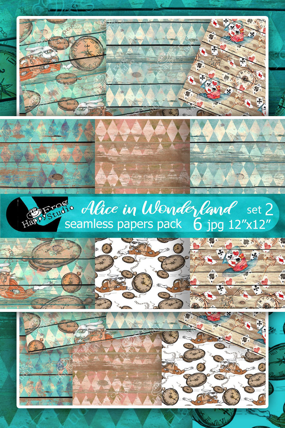 Alice in wonderland repeat patterns set of pinterest.