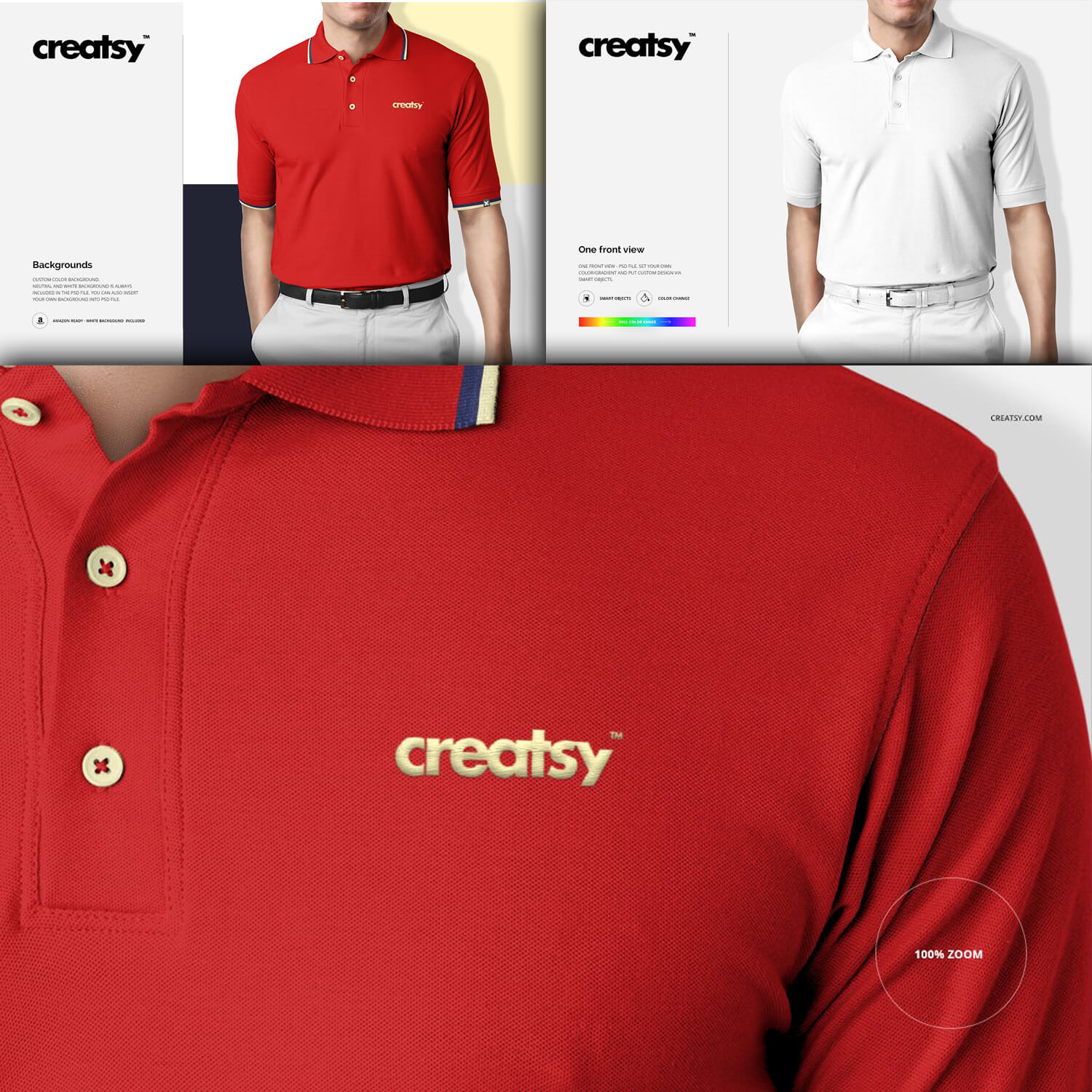 Large and small images of polo shirts.
