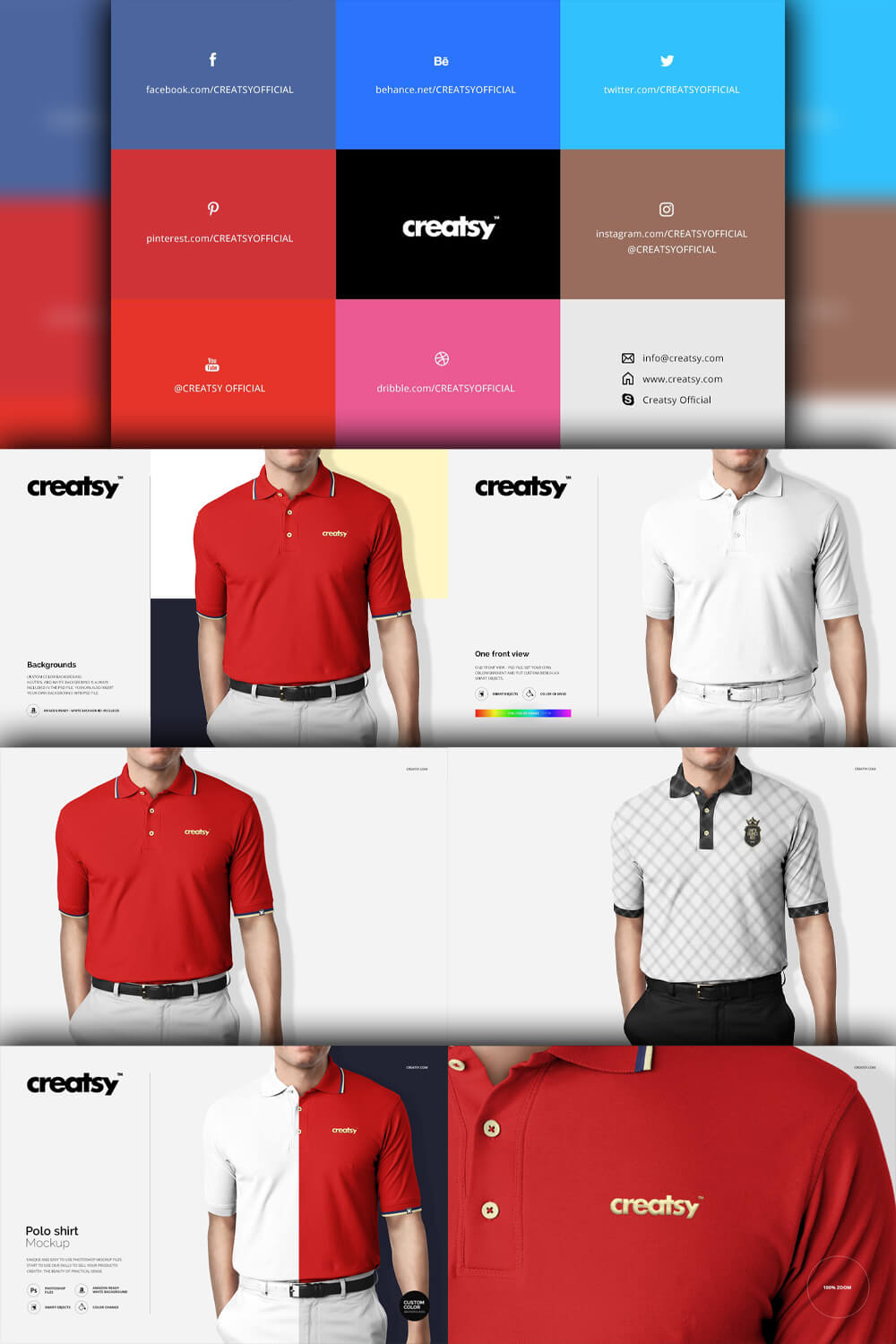 Parallel stripes with the image of different polo shirts.