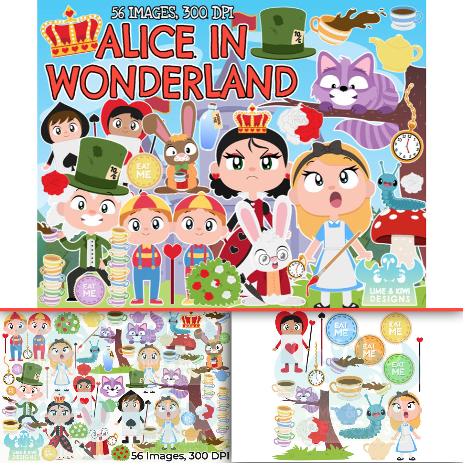 Prints of alice in wonderland clipart lime and kiwi designs.