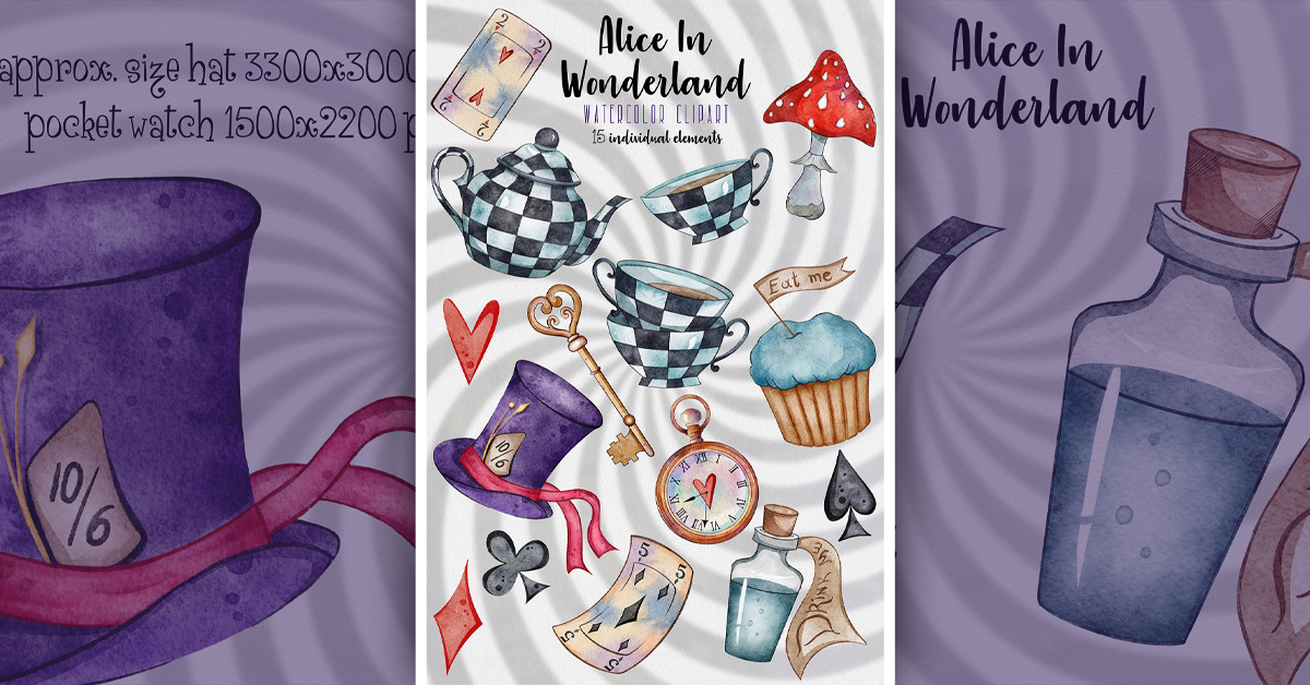 Alice In Wonderland Watercolor Clipart, Tea Party PNG – MasterBundles