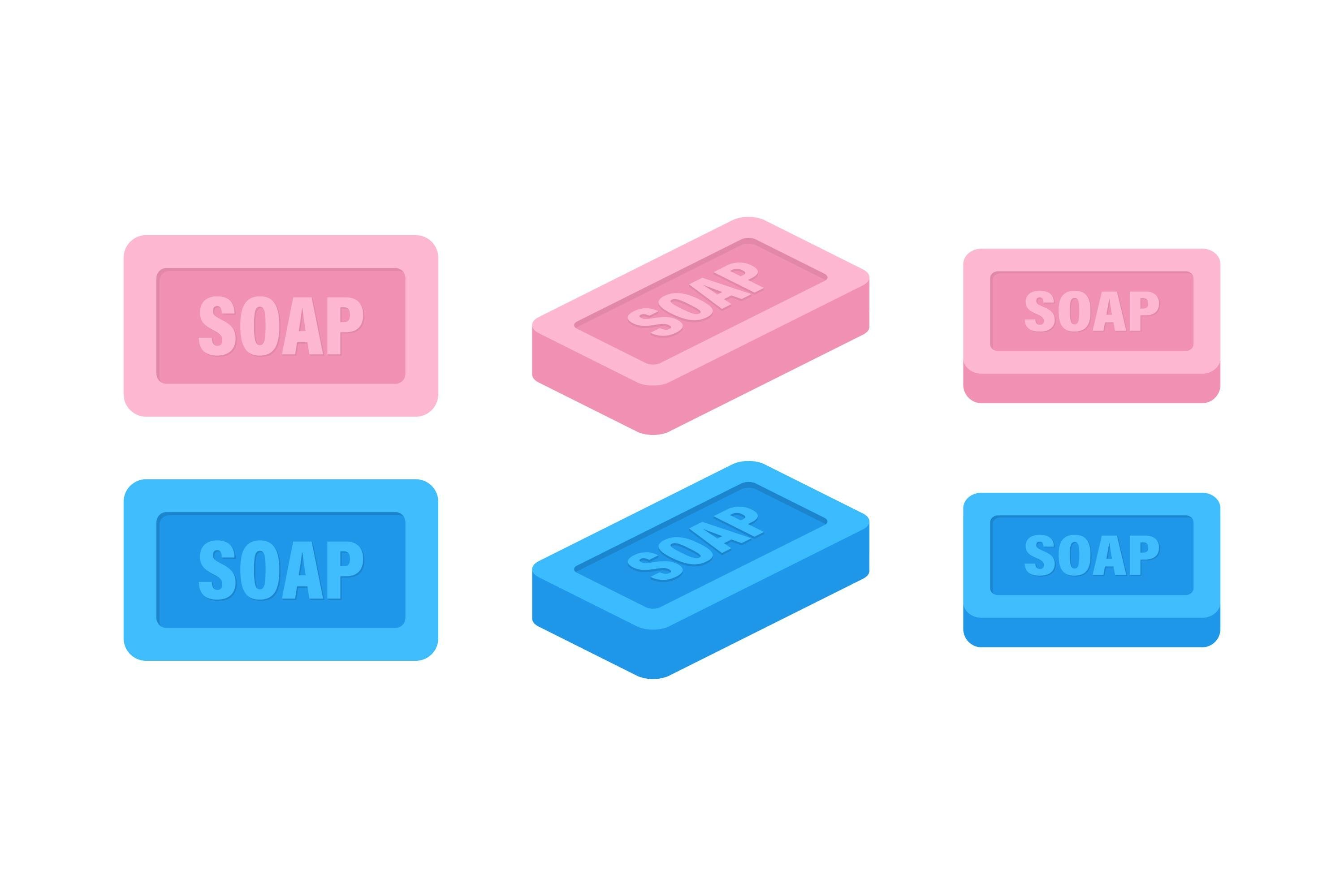 Pink and blue soap on a white background.